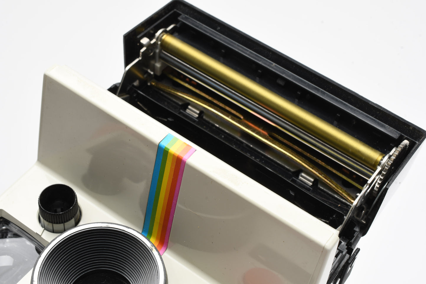 Polaroid One Step Land Instant camera w/rainbow stripe, Electronic Flash, Case