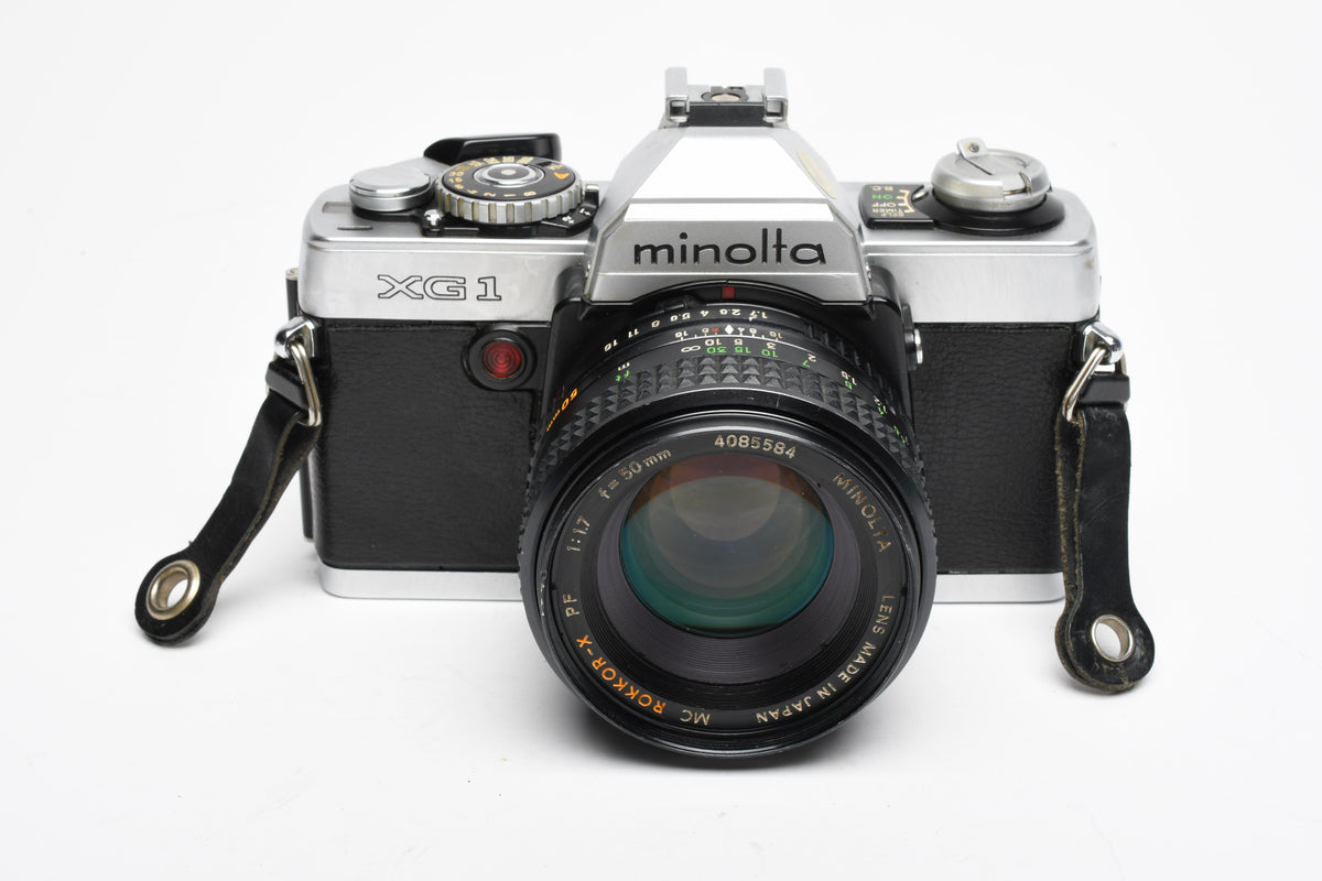 Minolta XG-1 35mm SLR w/ MD 50mm f1.7 Lens, Strap, New Seals, Good!