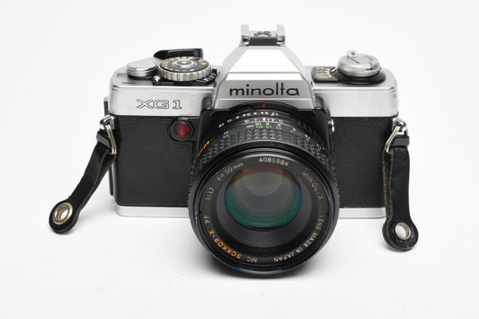 Minolta XG-1 35mm SLR w/ MD 50mm f1.7 Lens, Strap, New Seals, Good!