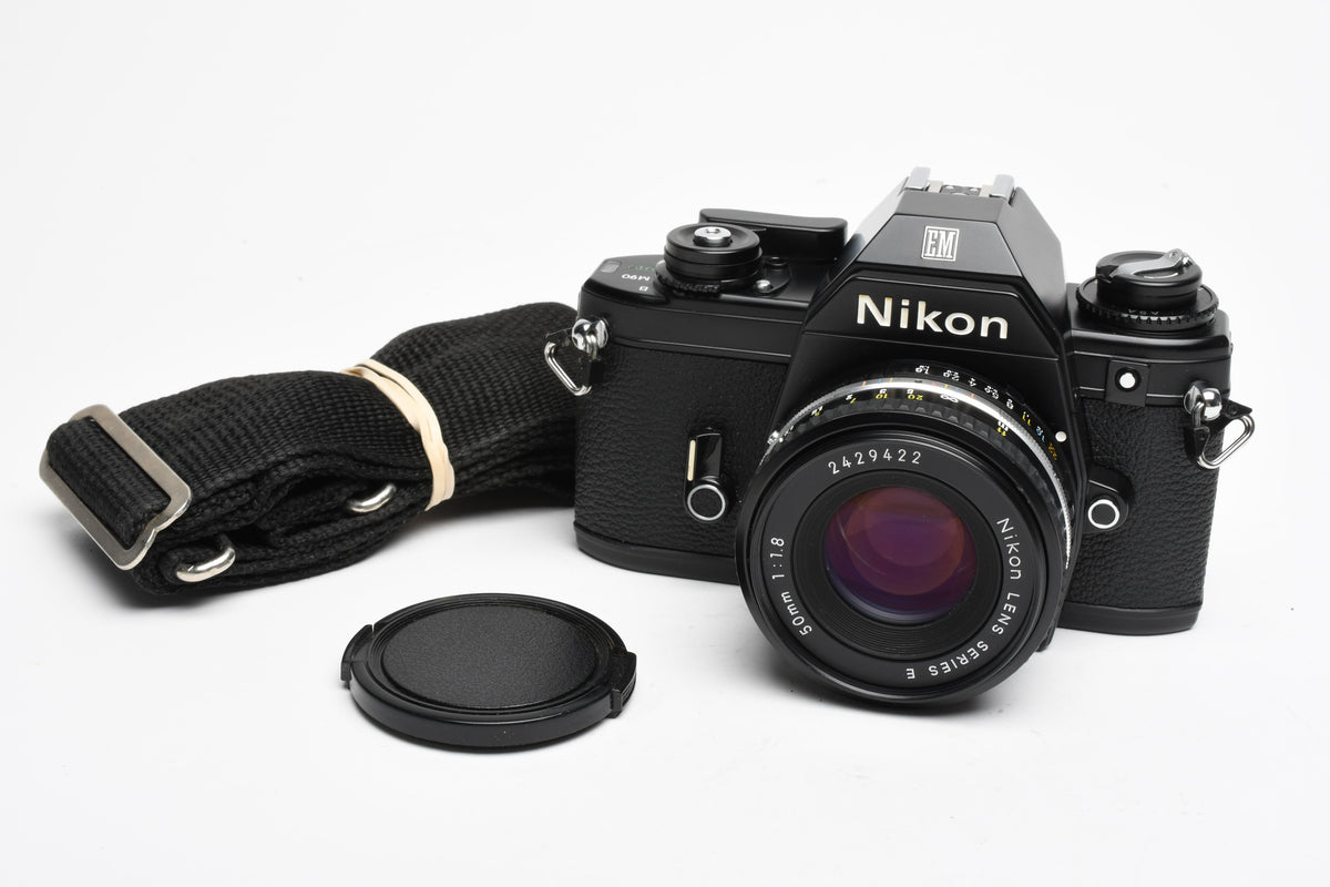 Nikon EM 35mm SLR w/Nikon Series E 50mm f1.8 Lens, Strap, New seals, Great!