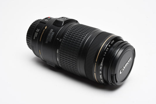 Canon EF 70-300mm f4-5.6 IS USM zoom lens, caps, Clean