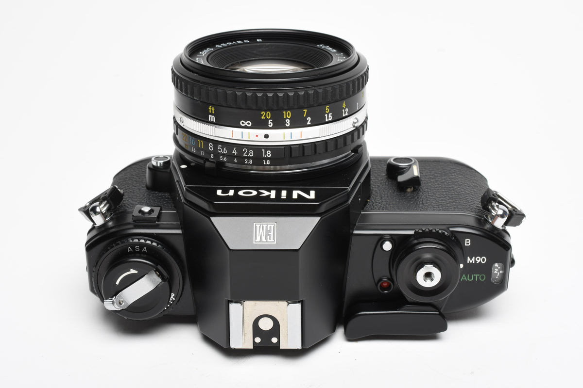 Nikon EM 35mm SLR w/Nikon Series E 50mm f1.8 Lens, Strap, New seals, Great!