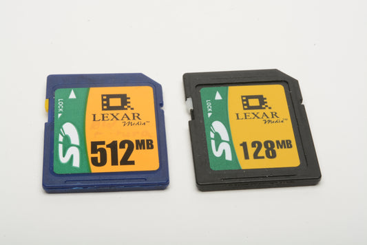 Lexar 128MB & 512MB SD cards (Bundle of 2 cards) in jewel cases