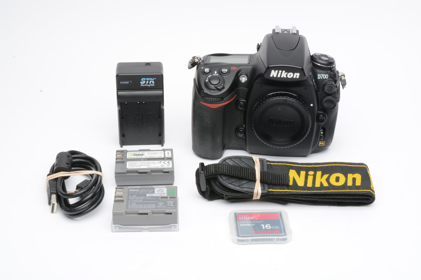 Nikon D700 DSLR Body w/2 Batts, charger, strap, USB, 33K Acts, Nice!