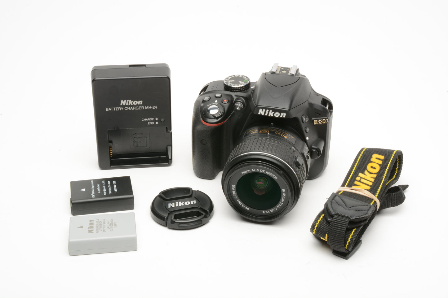 Nikon D3300 DSLR w/18-55mm zoom 2Batts, charger, strap, Only 6698 Acts!!