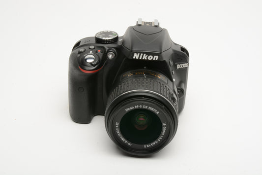 Nikon D3300 DSLR w/18-55mm zoom 2Batts, charger, strap, Only 6698 Acts!!