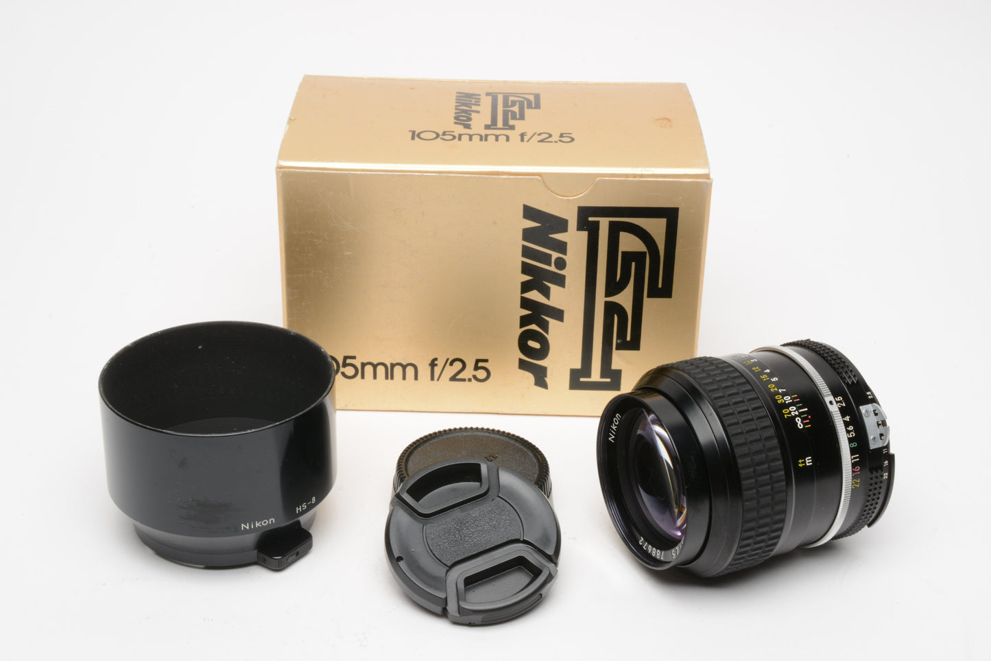 Nikon Nikkor 105mm f2.5 AI Portrait lens, Boxed, HS-8 Hood, Mint-