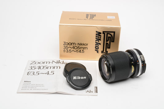 Nikon Nikkor 35-105mm f3.5-4.5 AI-S Zoom lens, Boxed, Mint