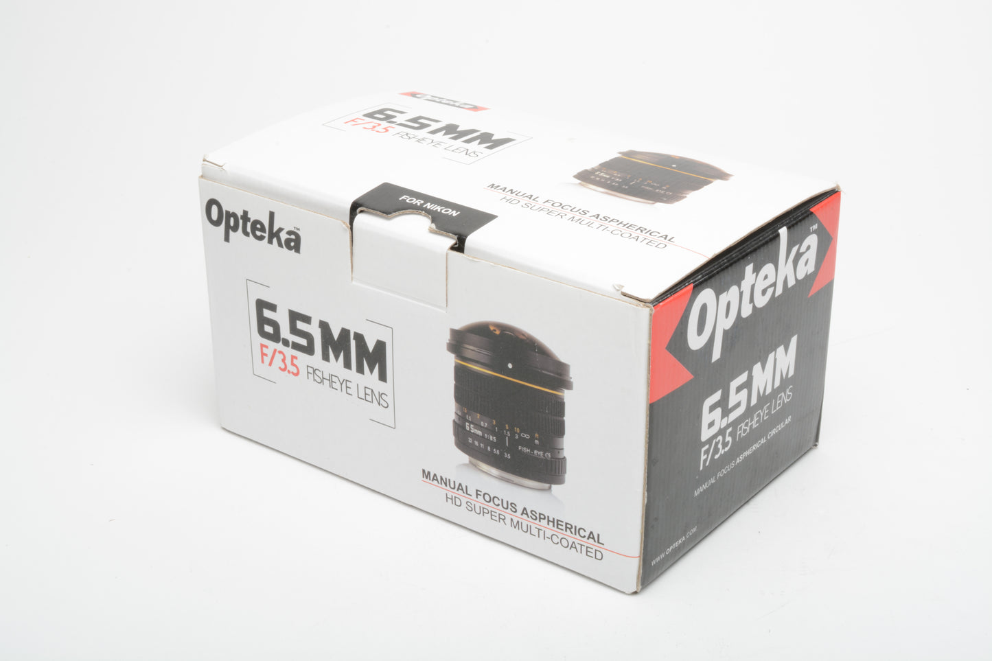 Opteka 6.5mm f3.5 Fisheye Prime lens w/pouch, caps, box, Nikon F-Mount