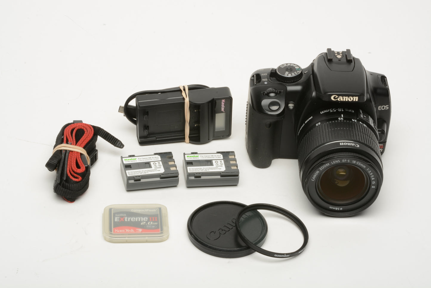 Canon Rebel XTi DSLR w/18-55mm f3.5-5.6 IS II, 2batts, charger, 2GB CF card, tested