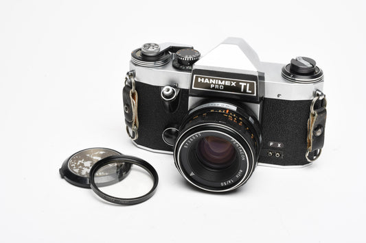 Hanimex Pro TL 35mm SLR w/Pentacon 50mm f1.8 lens, New seals, strap, Great!