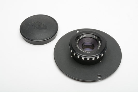 Rodenstock Omegaron 75mm f4.5 Enlarging Lens w/421-013 ~3.5" board Omega Enlargers
