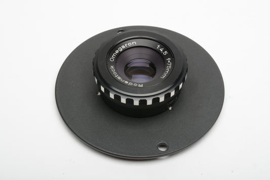 Rodenstock Omegaron 75mm f4.5 Enlarging Lens w/421-013 ~3.5" board Omega Enlargers