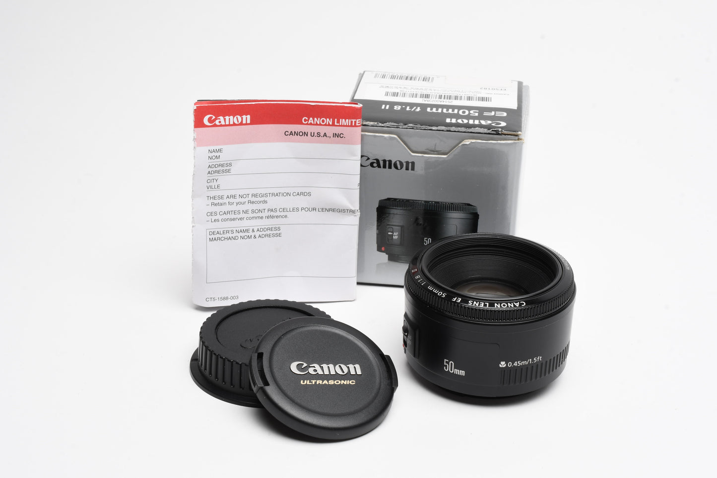 Canon EF 50mm f1.8 II prime lens, caps, Box, Mint