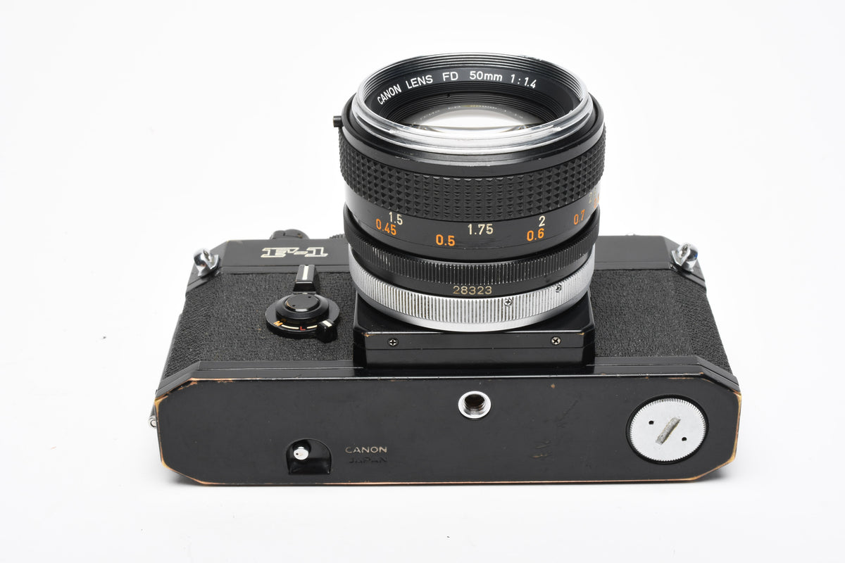 Canon F-1 35mm SLR Camera w/50mm F1.4 Prime, Hood, Case, New seals, Great!