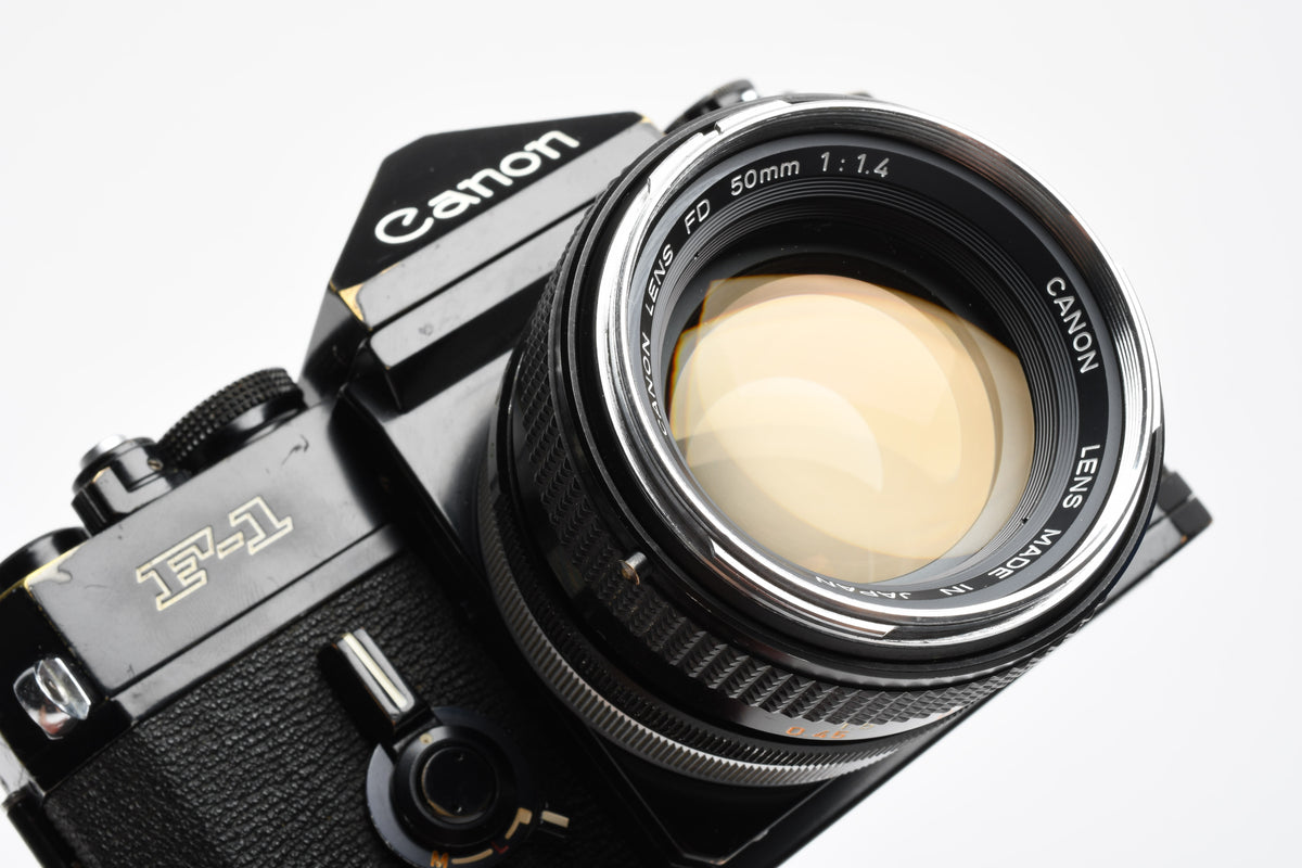 Canon F-1 35mm SLR Camera w/50mm F1.4 Prime, Hood, Case, New seals, Great!