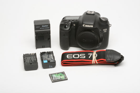 Canon EOS 7D 18MP DSLR body, 2batts, charger, strap, CF card, 82K Acts, Great working