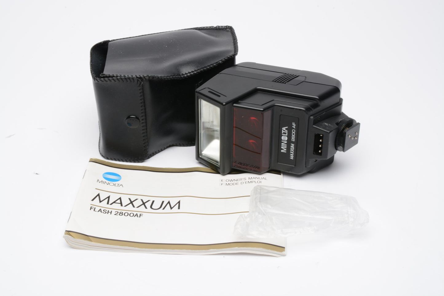 Minolta Maxxum AF 2800AF flash, case, diffuser, manual, tested, great