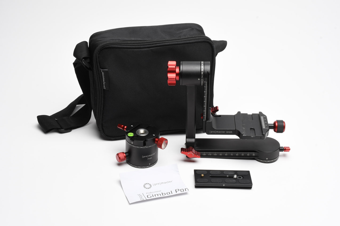 Promaster GH25 Gimbal and PH25 Head combo, QR plate and case, Tested