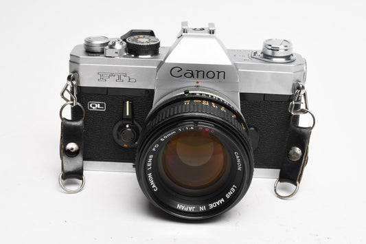 Canon FTb QL 35mm SLR w/ Canon 50mm f1.4 S.S.C. lens, New Seals