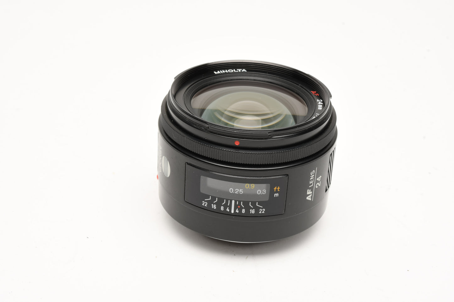 Minolta Maxxum AF 24mm f2.8 Wide lens, Hood+Caps, Mint-