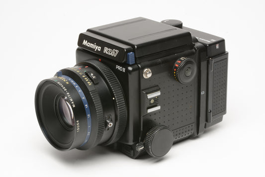 Mamiya RZ67 Pro II Body, 127mm f3.8 lens, 120 back, WLF, new seals, strap, tested, nice!