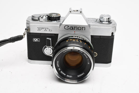 Canon FTb QL 35mm SLR w/ Canon FD 50mm f1.8 Lens, New Seals, Read*