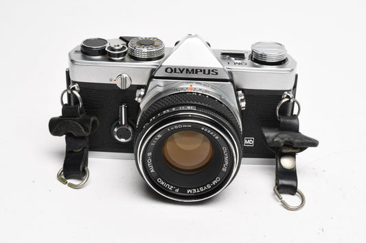 Olympus OM-1 chrome 35mm SLR w/Olympus Zuiko 50mm f/1.8 Lens