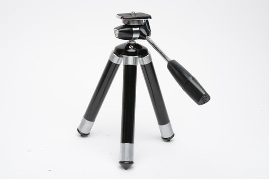 Compact table tripod w/Pan head, folded 8" expanded ~43", in case, nice!