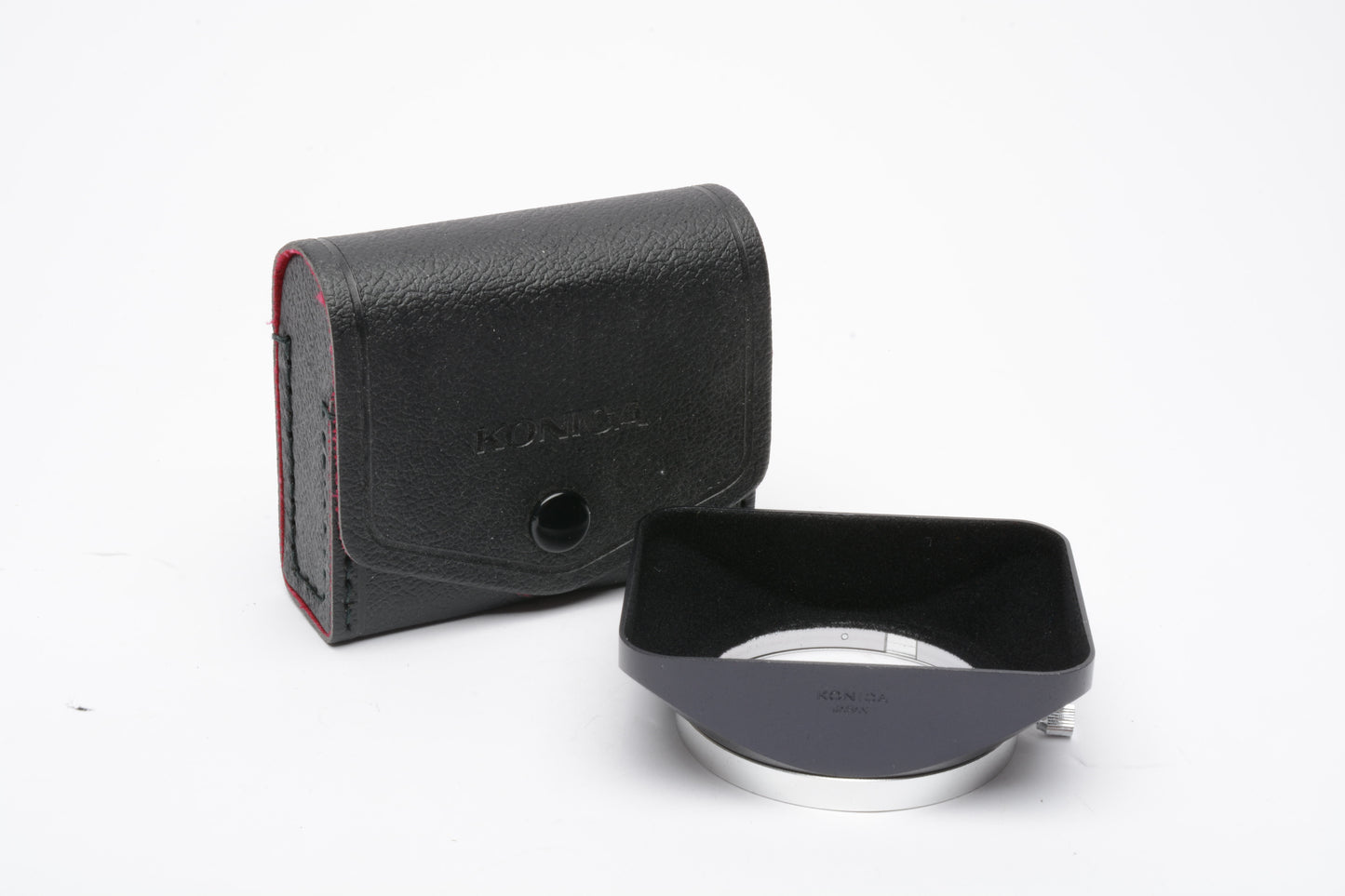 Konica AR 24mm 28mm metal lens hood, case, very clean, Mint-