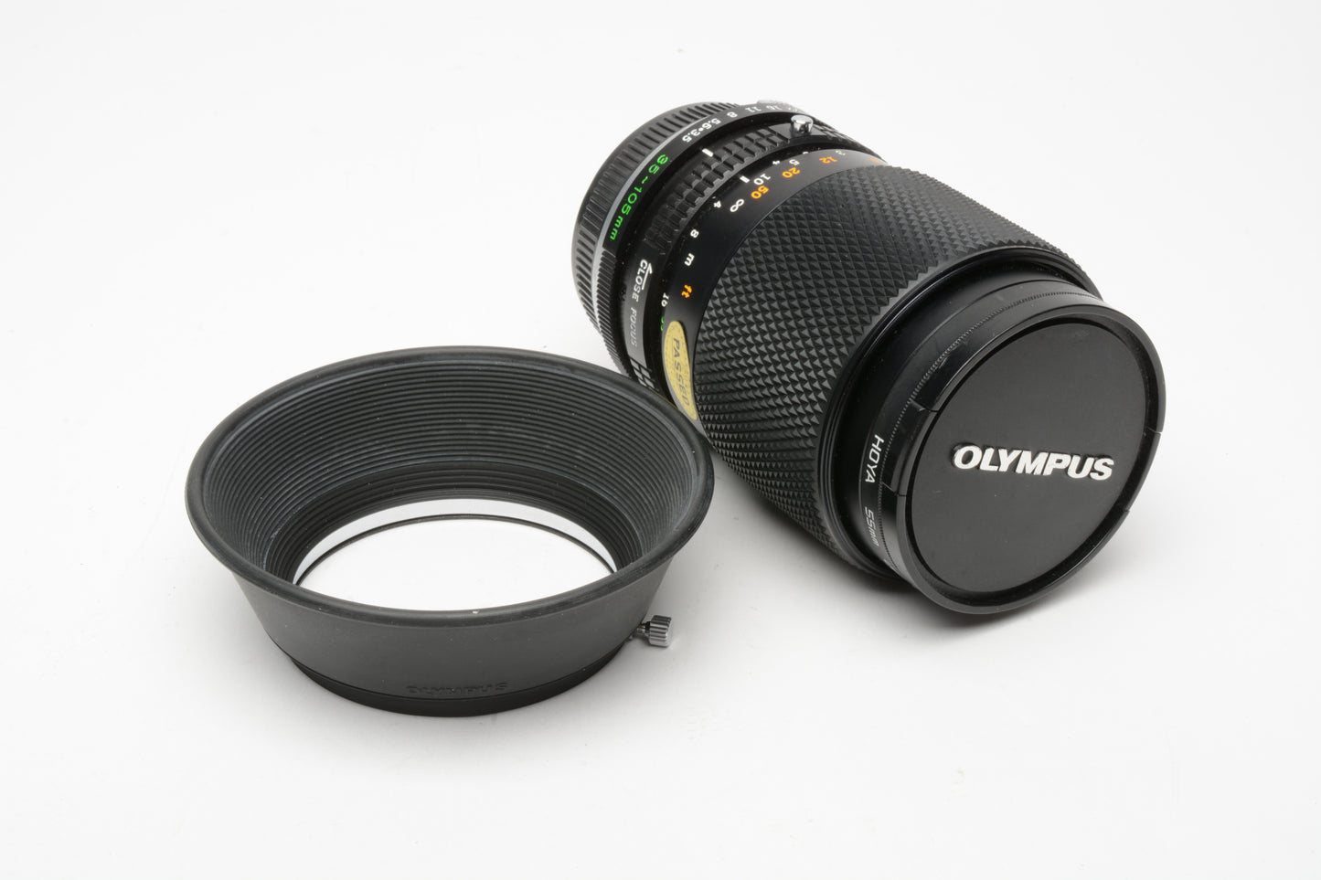 Olympus OM Zuiko 35-105mm f3.5-4.5 zoom lens, Hood, Caps, UV, Mint-