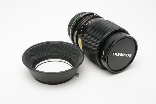 Olympus OM Zuiko 35-105mm f3.5-4.5 zoom lens, Hood, Caps, UV, Mint-