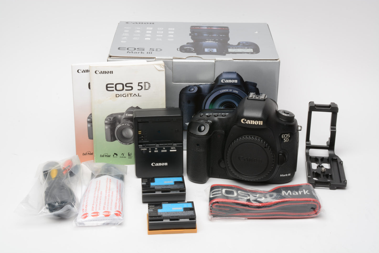 Canon EOS 5D Mark III 22.3MP DSLR body, 2 batts, charger, L Bracket,  boxed, 38K Acts