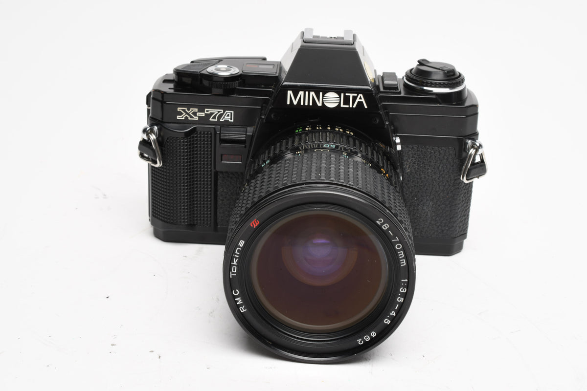 Minolta X-7A 35mm SLR w/28-70mm F3.5-4.5 Zoom lens, New Seals, Strap
