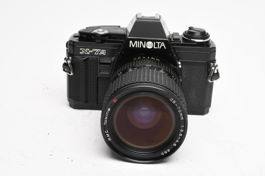 Minolta X-7A 35mm SLR w/28-70mm F3.5-4.5 Zoom lens, New Seals, Strap
