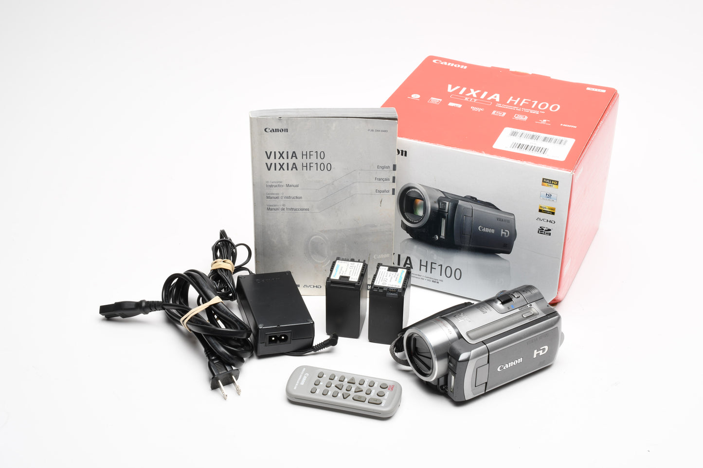 Canon VIXIA HF100 HD video bundle, 2X batts+charger/AC, manual, Boxed