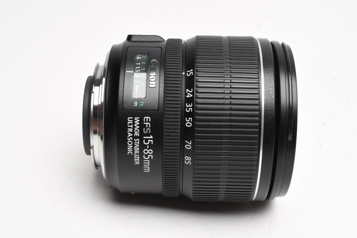 Canon EFS 15-85mm f3.5-5.6 IS USM zoom lens, w/Canon UV, Hood, Mint-
