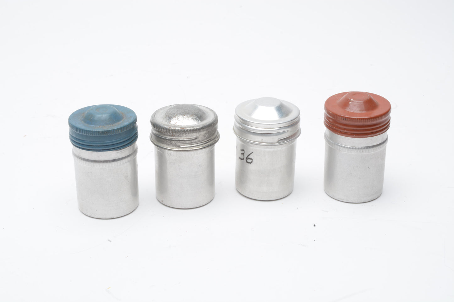 4x silver metal film canisters for 35mm film, clean