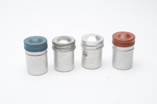 4x silver metal film canisters for 35mm film, clean