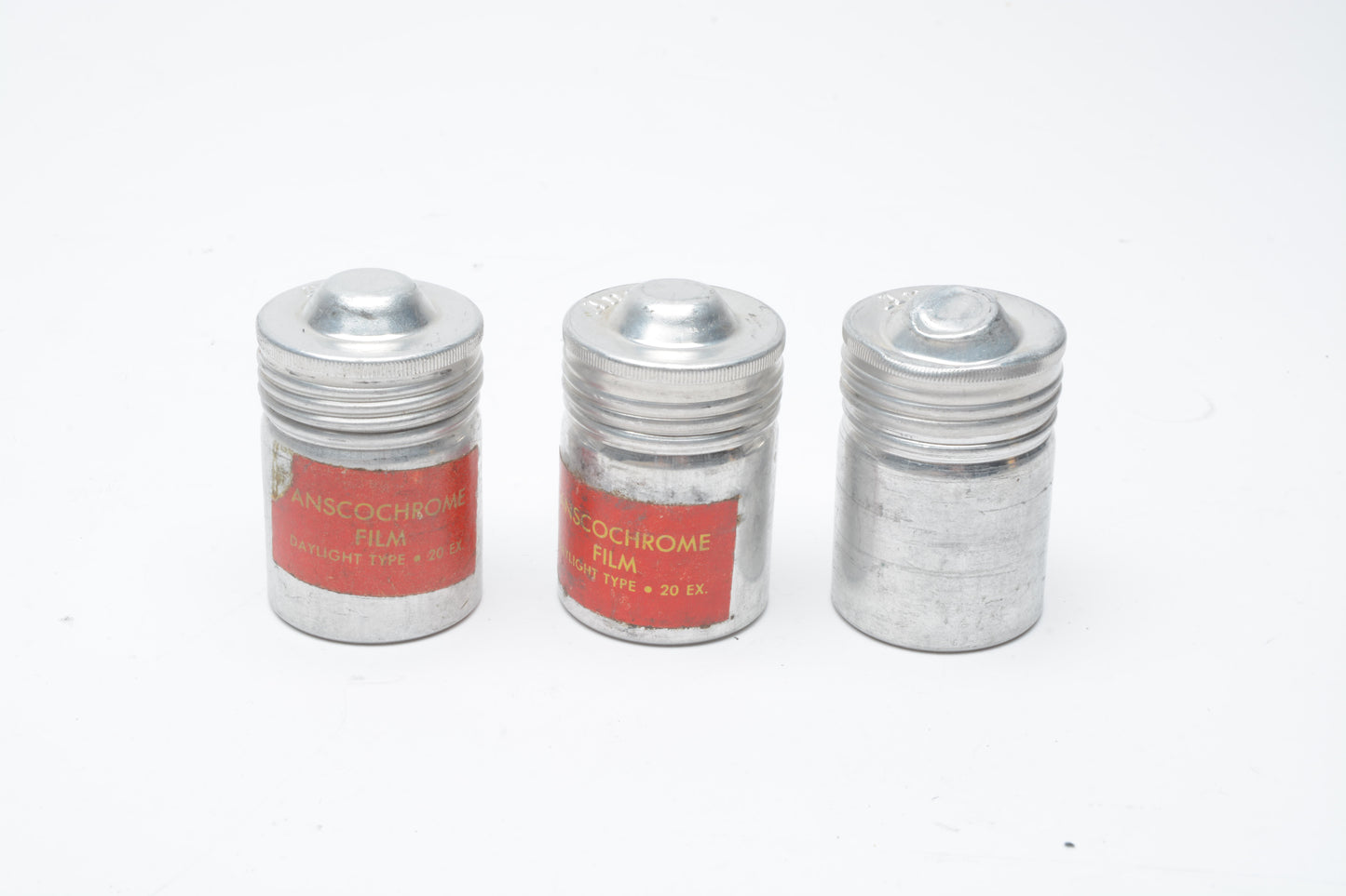 3x Ansco metal film canisters for 35mm film, clean (silver)