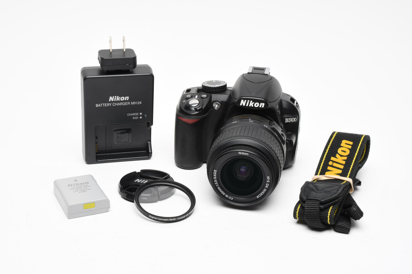 Nikon D3100 DSLR w/Nikkor AFS 18-55mm f3.5-5.6G II, batt+charger 6983 Acts