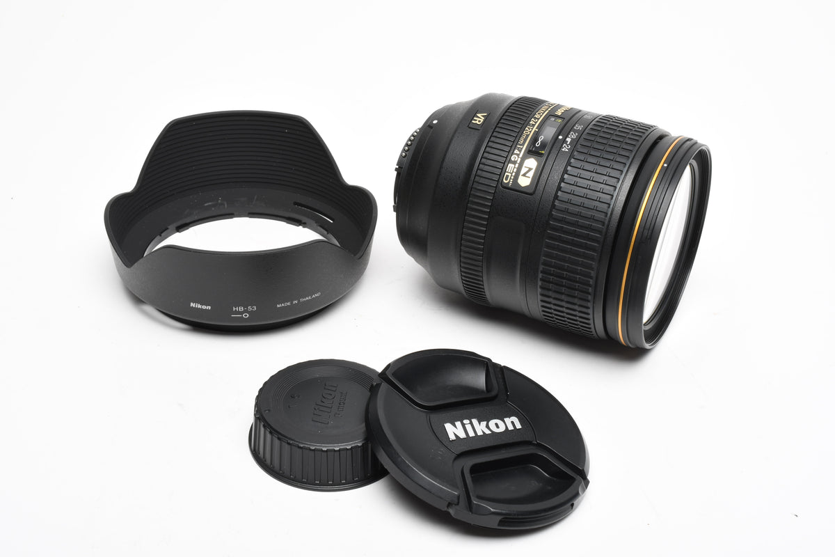 Nikon AF-S Nikkor 24-120mm f4G ED VR N zoom lens, Hood, Caps, Mint-