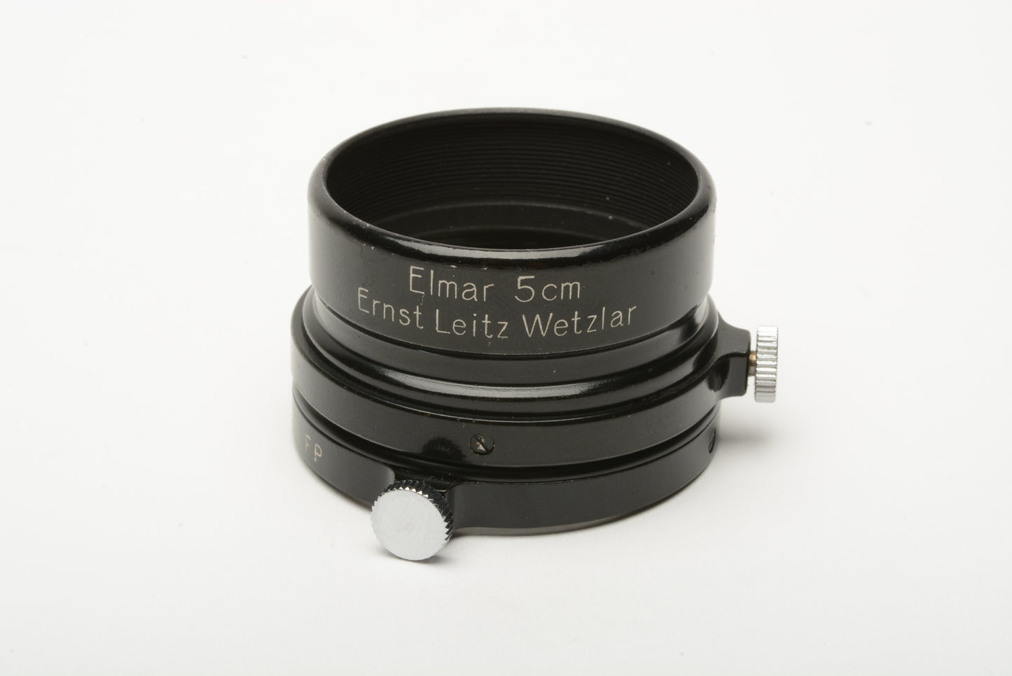 Black Version II Leica FISON lens hood for Elmar 5cm lens + Leitz FP UV drop-in filter