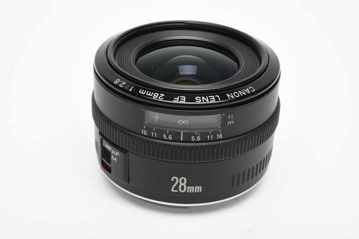 Canon EF 28mm f2.8 wide angle lens w/EW-65II lens hood, NIce and sharp