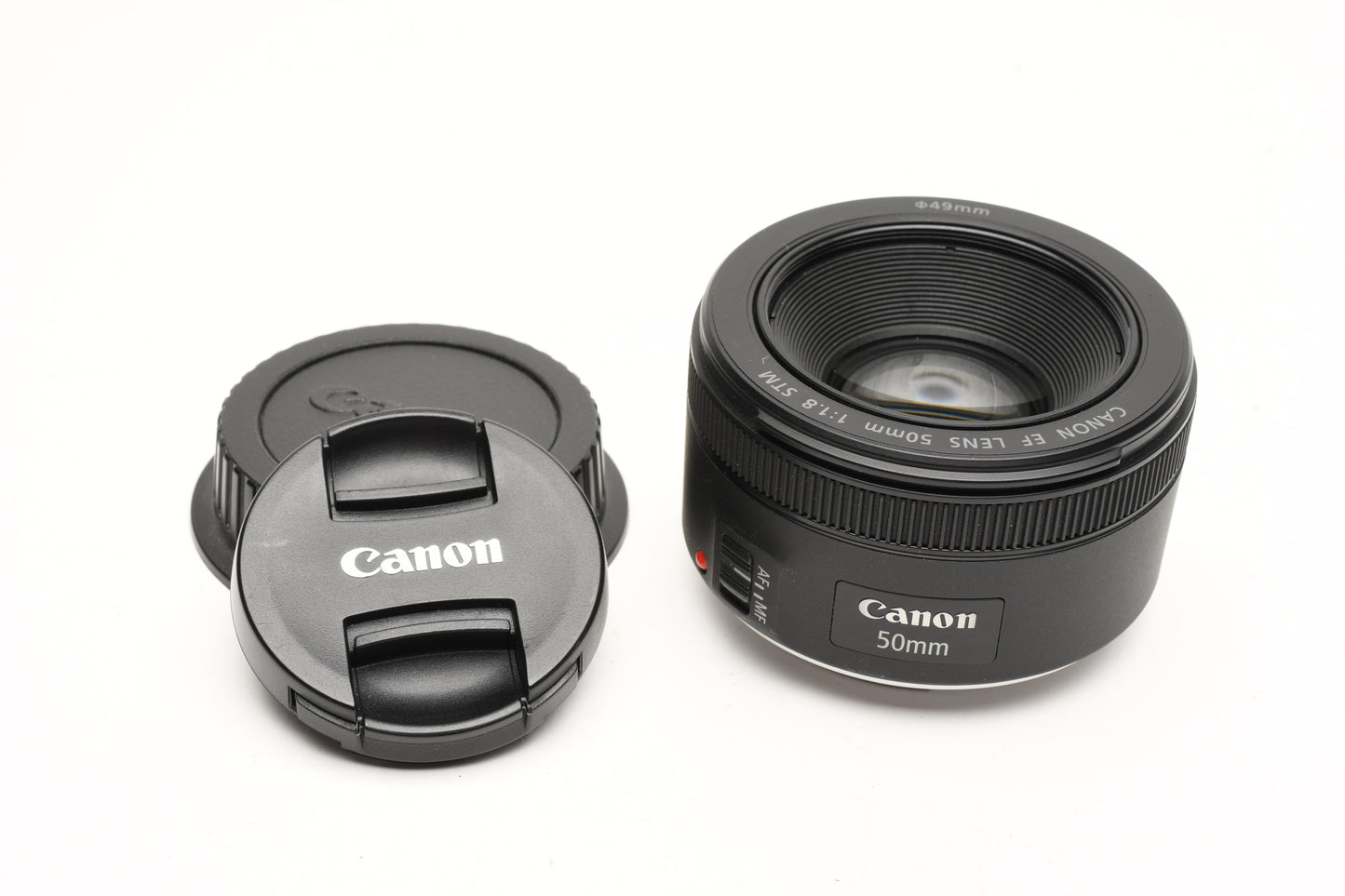 Canon EF 50mm f1.8 STM prime lens, caps, barely used, Mint-