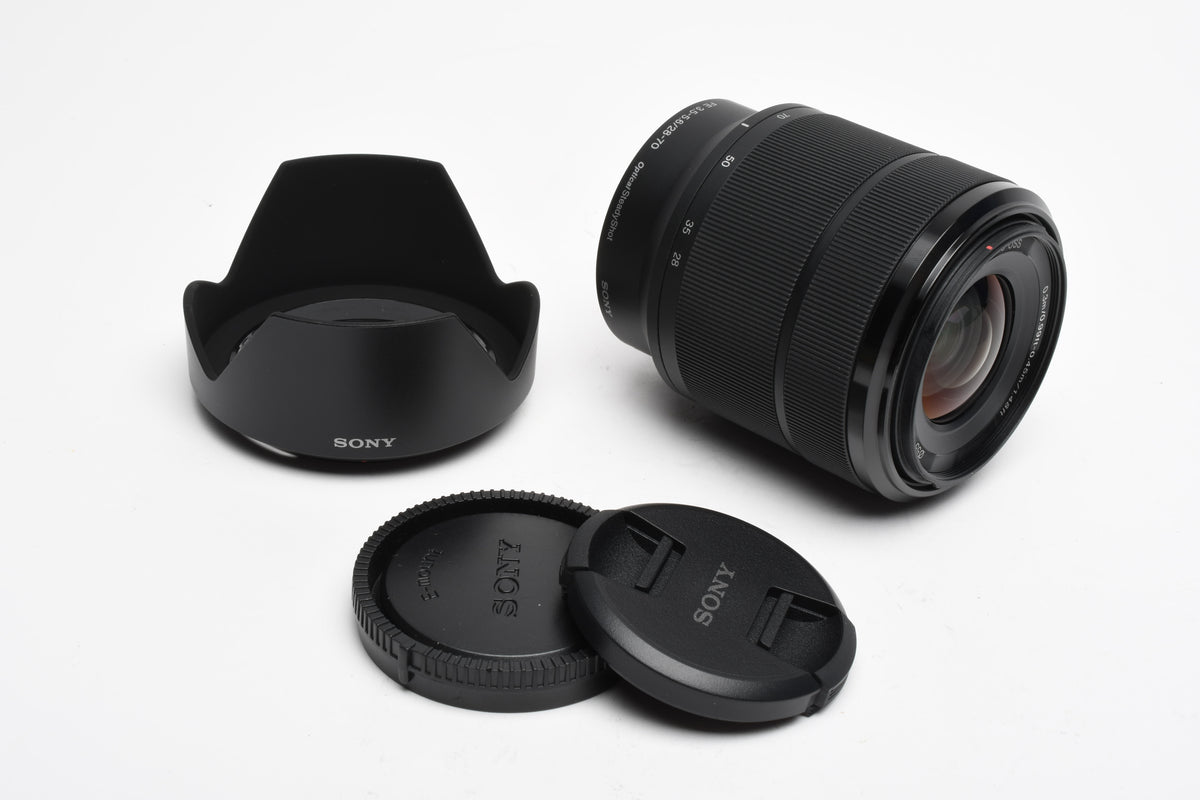 Sony FE 28-70mm f3.5-5.6 OSS E-Mount lens SEL2870, caps, hood, Very clean
