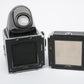 Hasselblad 500C w/80mm Planar, A12 back, prism finder, new light seals, good!
