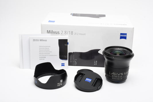 Zeiss Milvus 18mm f2.8 ZF.2 Lens for Nikon F #2111-789, Mint, Boxed