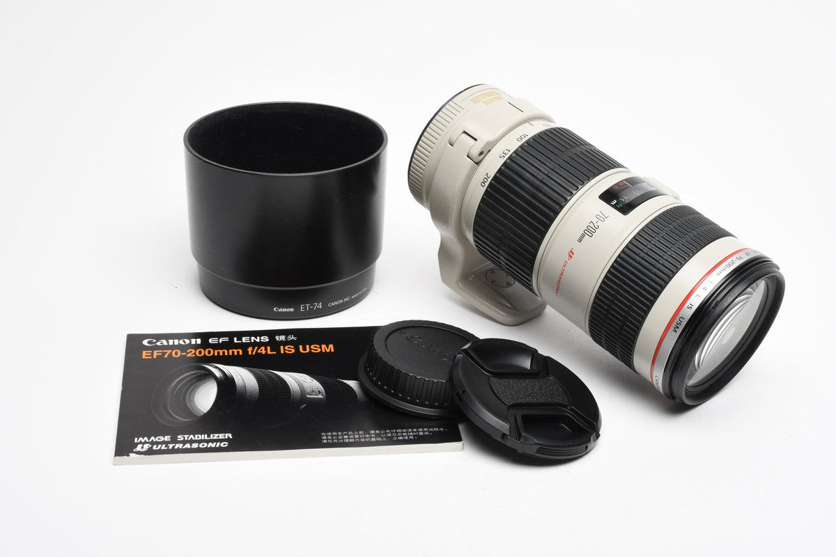 Canon EF 70-200mm f4L IS USM zoom, caps, tripod Mount, Sharp! Mint-