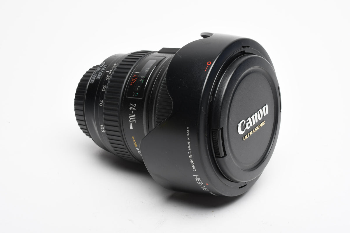 Canon EF 24-105mm f4L IS USM zoom lens, Caps, Hood, Nice